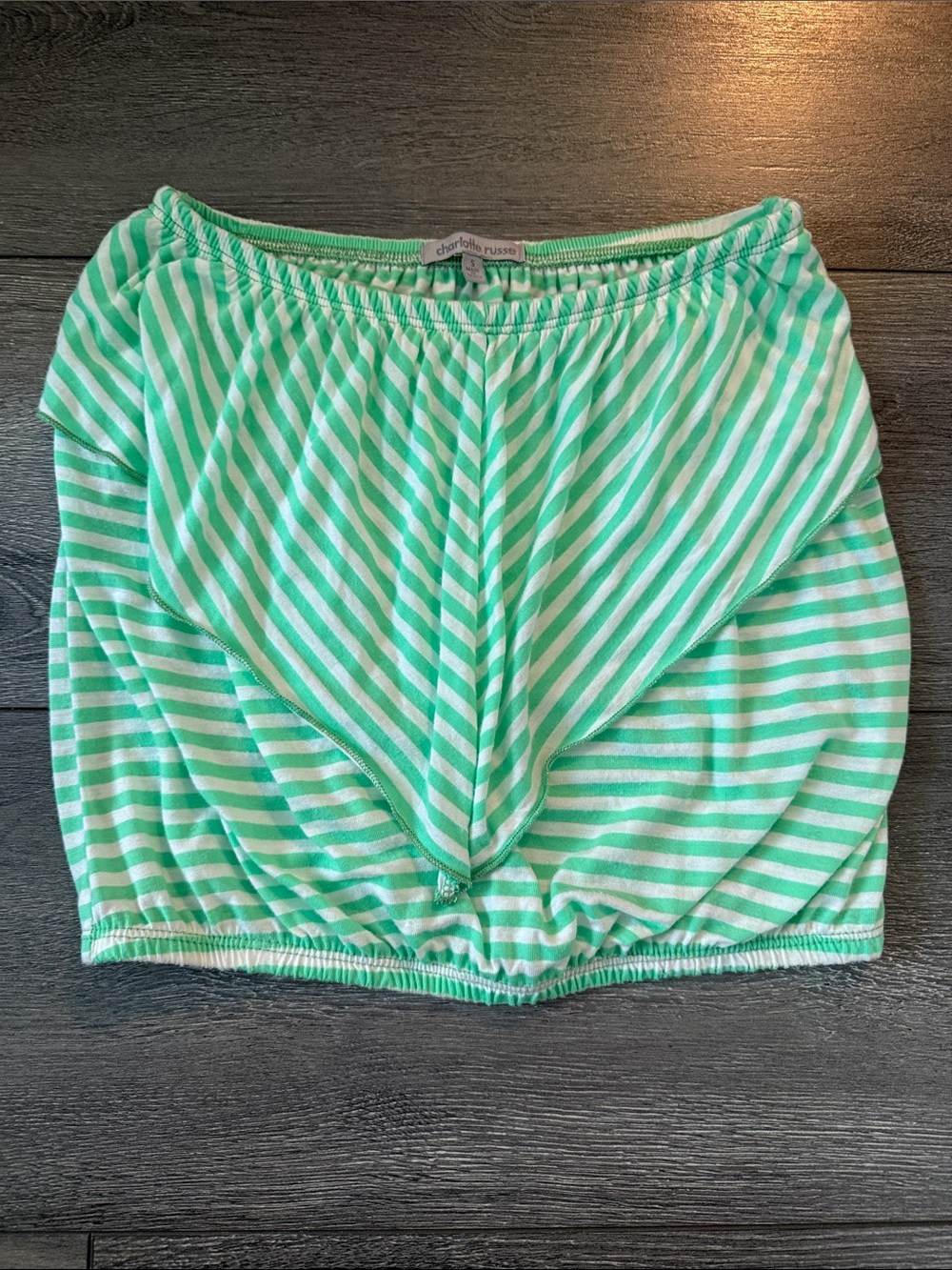 Charlotte Russe Mint & White Striped Strapless Bandeau